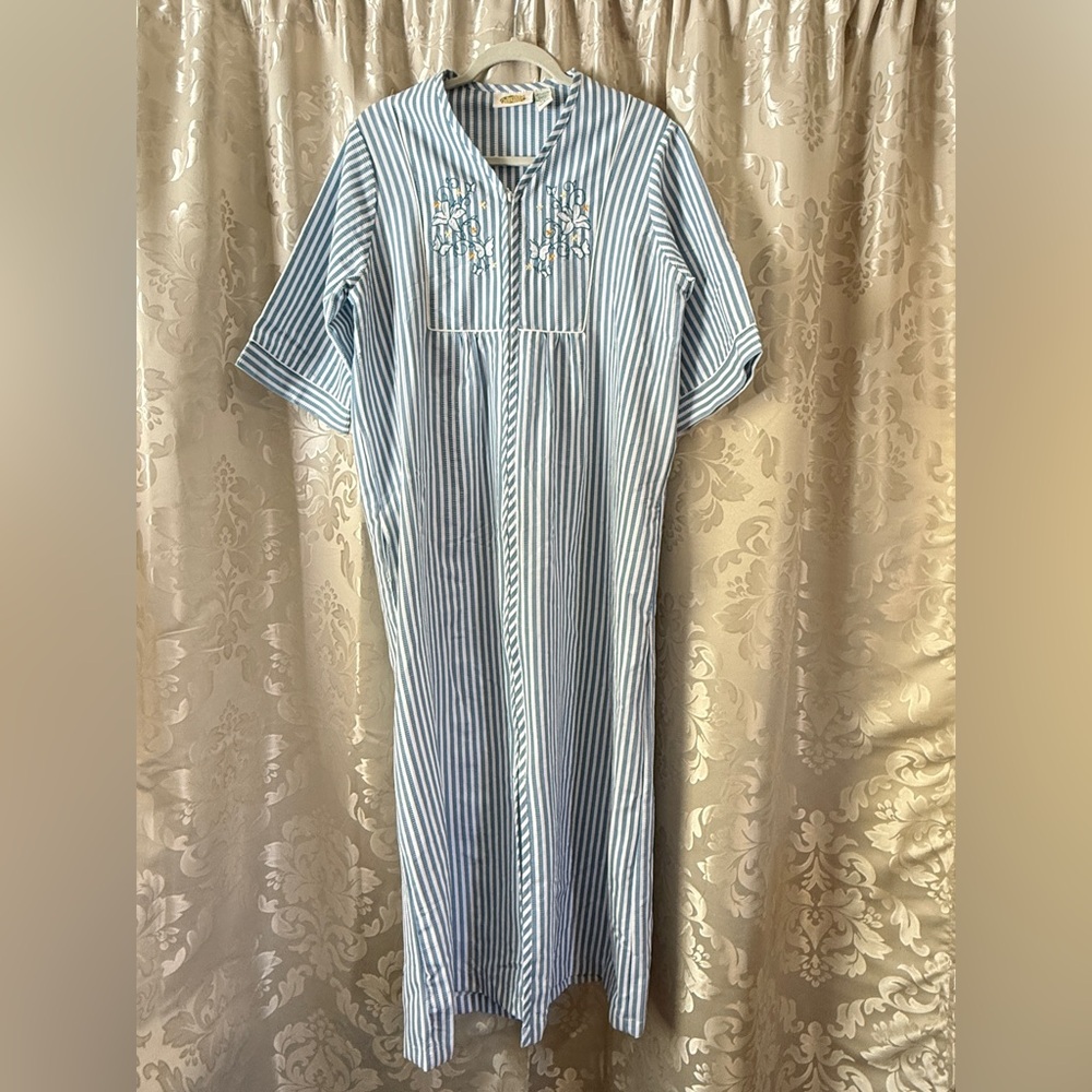 Recollections Blue and White Striped Maxi DressD011